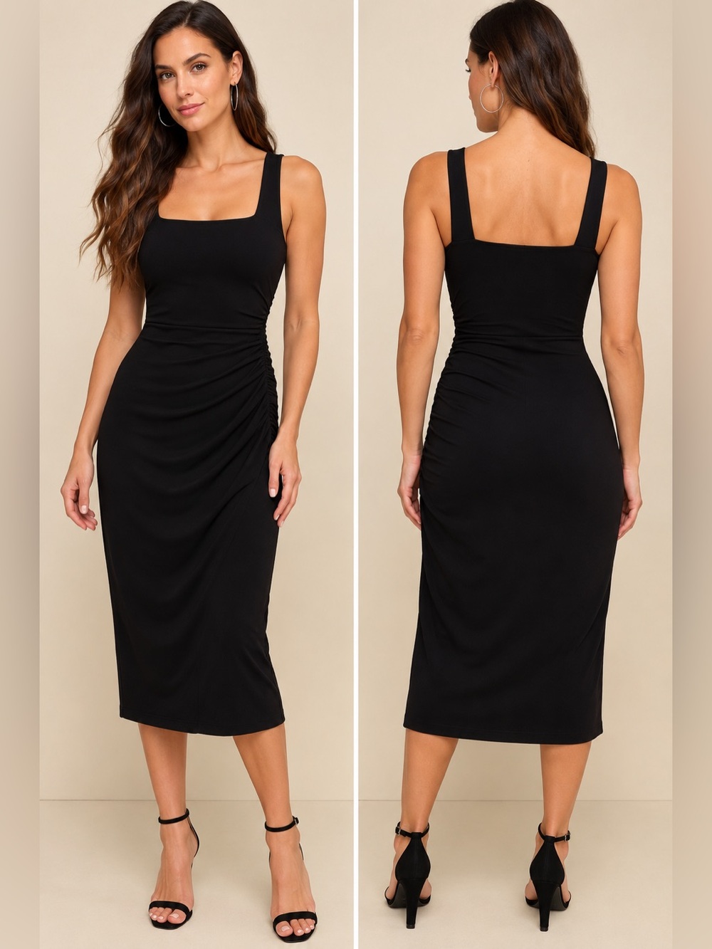Derek Heart Black Ruched Midi Dress